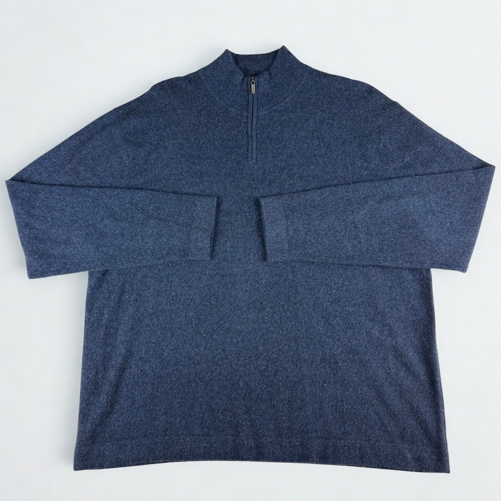 Alfani Quarter Zip Sweater Mens XXL Blue 100% Cashmere Pullover Mock Neck FLAW